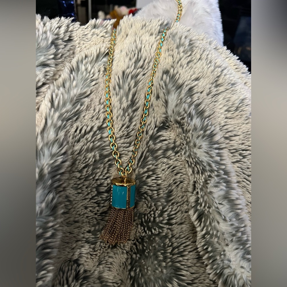Juicy couture turquoise gold 24” Tassle chunky necklace